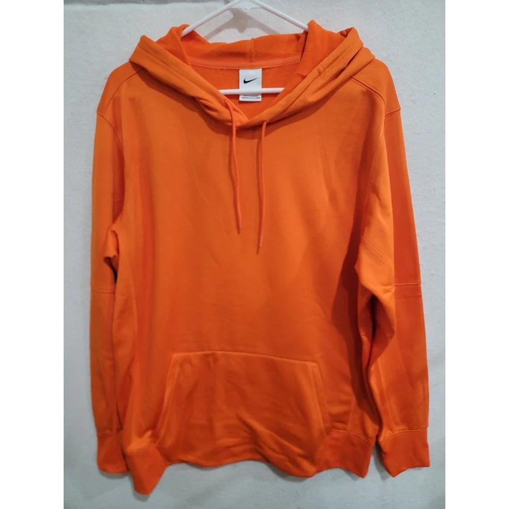 Nike Orange Hoodie Mens Large Pullover‎ Fleece Sweatshirt Gym Training Sport